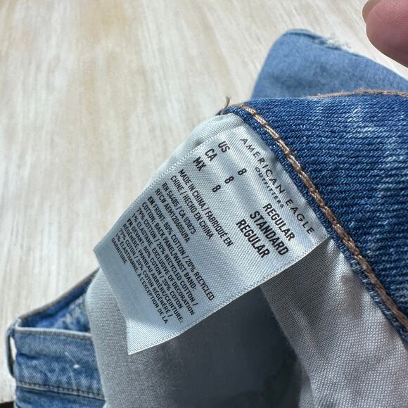 American Eagle Super High Rise Baggy Straight Jeans Light Wash Distressed 8 - Picture 10 of 13